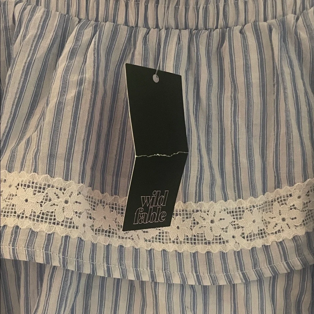 Wild Fable Blue & White Striped Lace Tiered Mini Skirt NWT XL Cottagecore - Picture 4 of 7